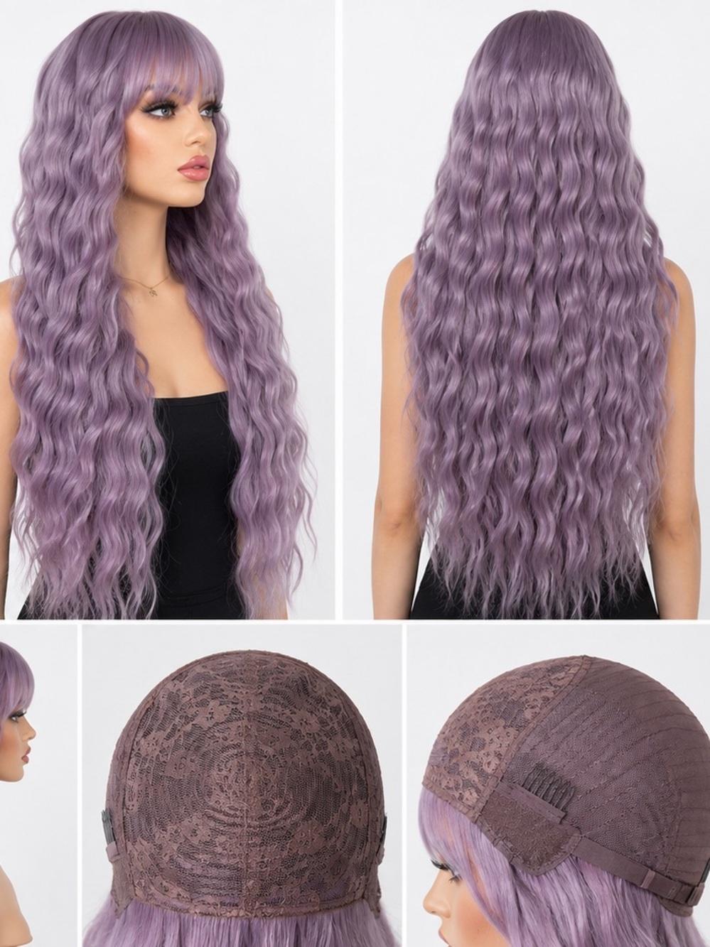 Long Wavy Lavender Wig with Bangs 24 inches long - Women Hair